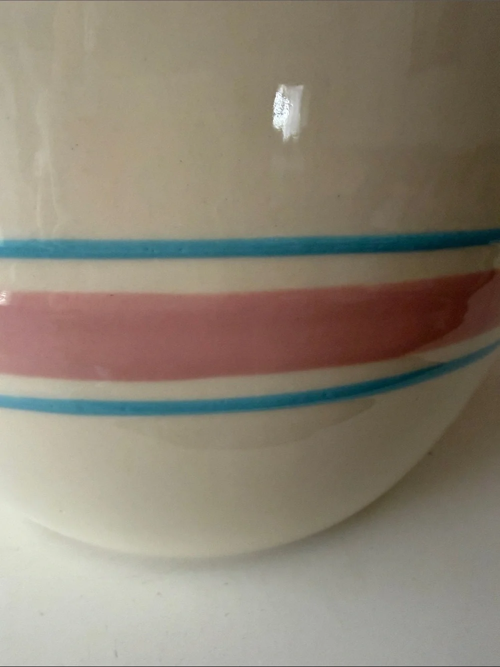 VTG McCoy Pottery Model 129~ 2 Quart Cream Batter Bowl Pink and Blue Stripe